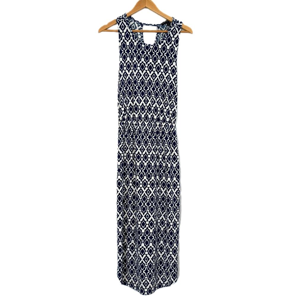 Banana Republic Dark Blue and White Sleeveless Maxi Dress Women's Medium
